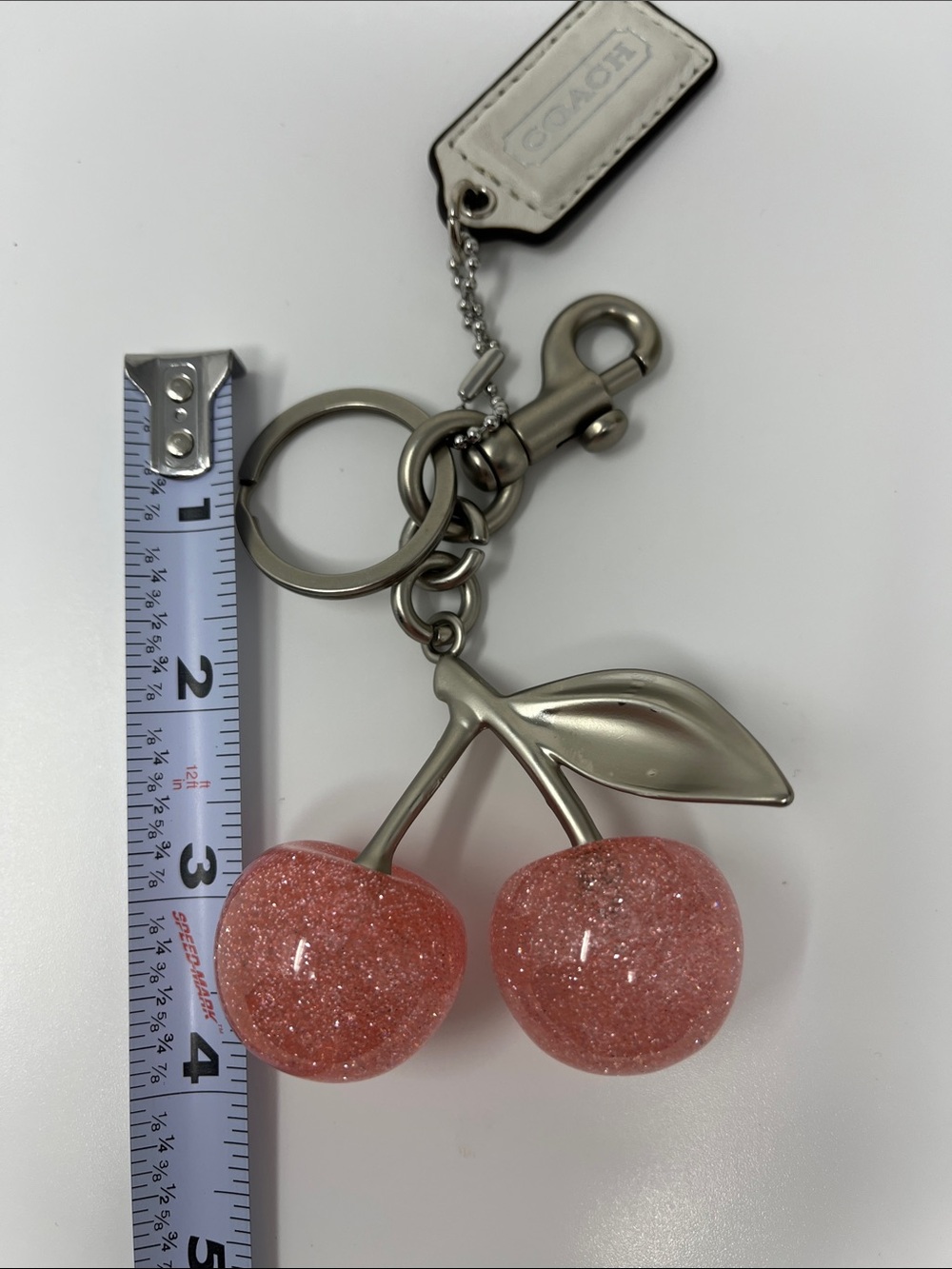 COACH HANG TAG WHITE AND SILVER WITH BONUS PINK SPARKLE MATTE SILVER KEYCHAIN - Picture 8 of 11